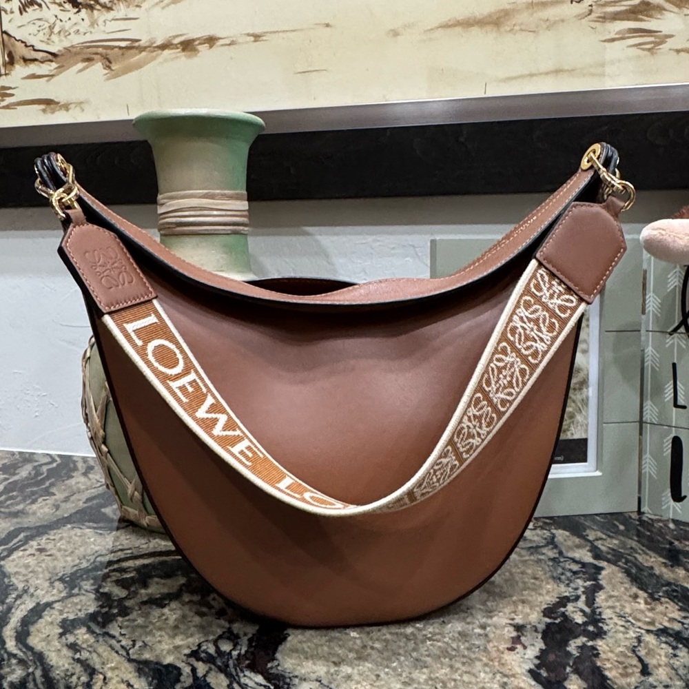 Loewe Tan Leather Shoulder Bag with Logo Strap